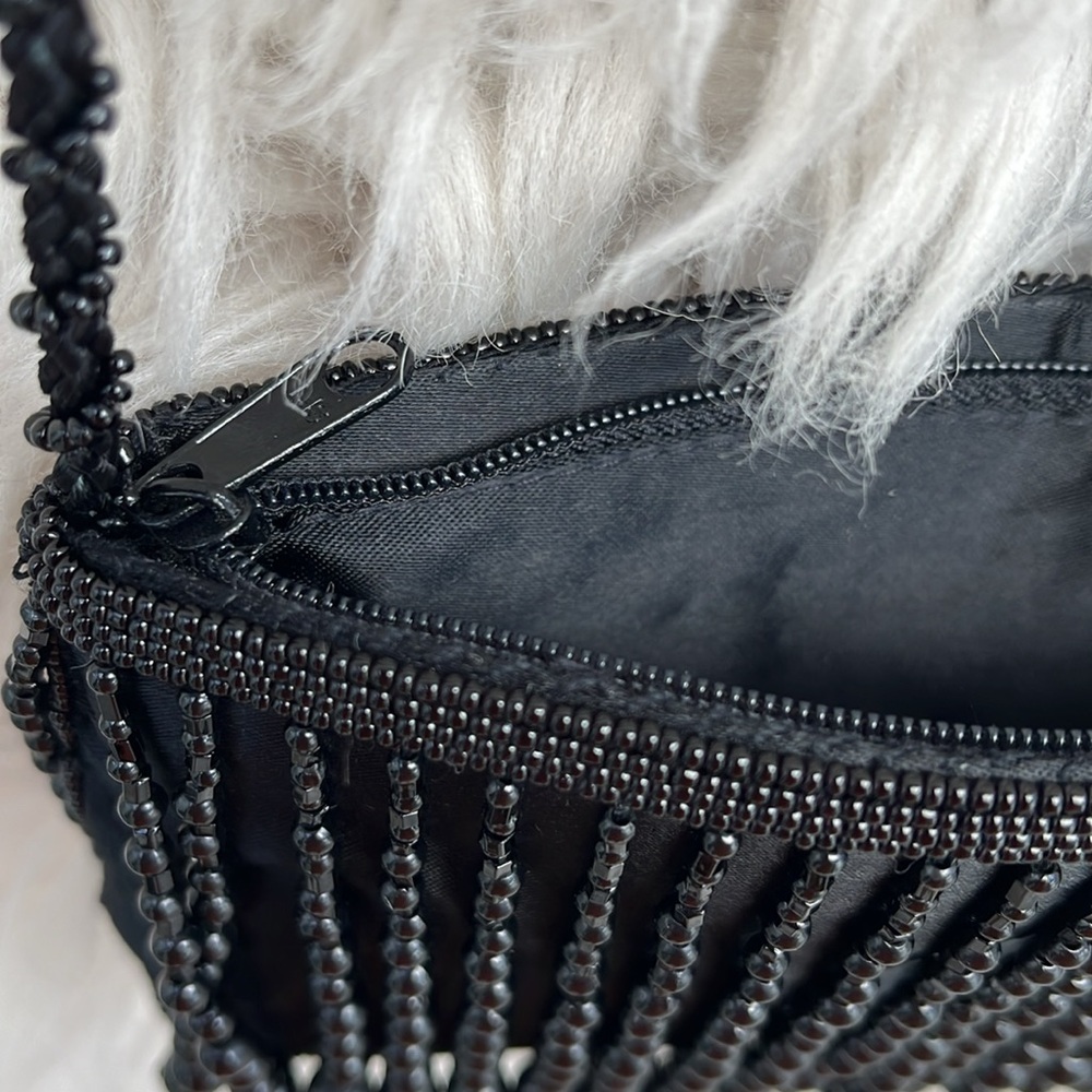 LA REGALE  Vintage Satin Pouch w/ Droplet Beaded Evening Crossbody Purse, Black - Picture 10 of 15